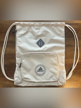 adidas Beige Drawstring Backpack with Front Zip Pocket